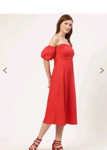 Chic Red Off-Shoulder Midi Dress