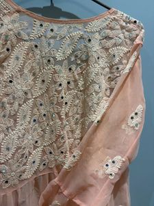 Beautiful Peach Mirrored Chikankari Kurta