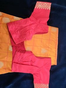 Beautiful Orange Saree with Pink Blouse