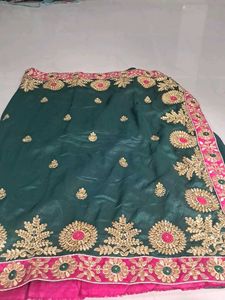 Elegant Emerald Green Embroidered Saree