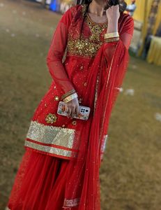 Red Sharara Bridal Garara Wear For Women