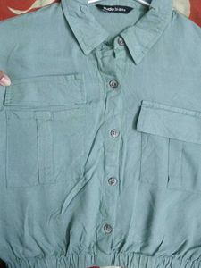 Green Cropped Shirt for kids