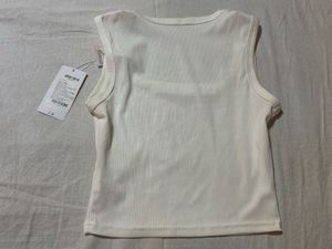 White Ribbed Crop Tank Top