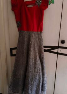 Elegant Red & Grey Embellished Gown