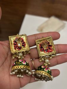 Beautiful Green Handpainted Jhumka Earrings
