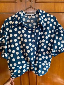 Polka Dot Tie-Front Blouse