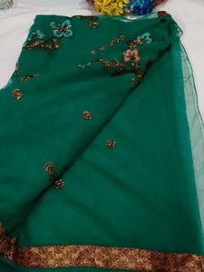 Emerald Green Embroidered Saree with blouse