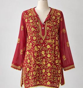 Desi Y2K Embroidered Red Kurta