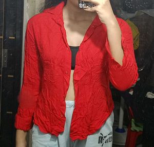 Red Collared Button-Up Shirt