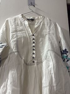 White Kurta with Embroidered Sleeves