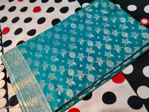Elegant Teal Brocade Silk Saree