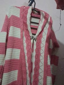 Pink &amp; White Striped Cardigan