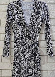 Leopard Print Wrap Dress Above knee length