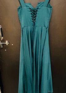 Elegant Teal Lace-Up Midi Dress