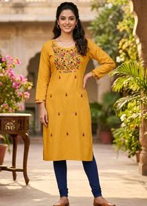 Yellow Embroidered Kurta