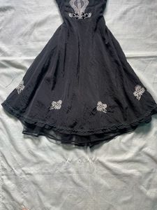 Black Embroidered Spaghetti Strap Dress