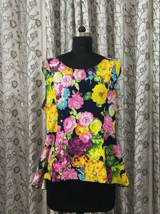 Vibrant Floral Sleeveless Peplum Top