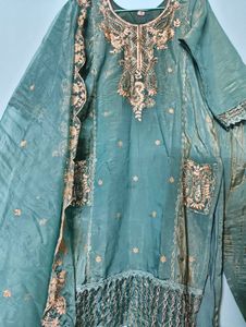 Embroidered Teal Kurta Set