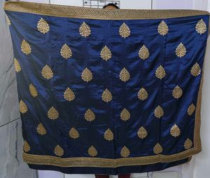 Elegant Blue Gold Embroidered Silk Saree