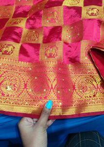Pink &amp; Gold Checkered Sari