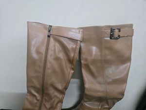 leather Beige Knee-High Boots