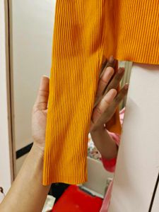 Orange Ribbed Crop top with button details