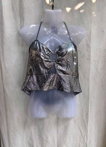 441110. Metallic Halter Neck Crop Top