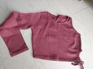 Ribbed Crop Top with Drawstring Detail