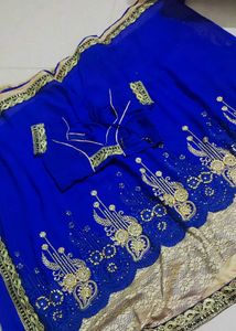 Royal Blue Saree with Embellished Blouse