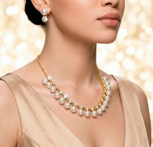 Elegant Pearl & Crystal Necklace Set
