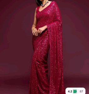 Stunning Sequined Fuchsia Ethnic saree