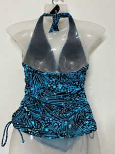 Blue &amp; Black Print Ruched Halter Bikini Top