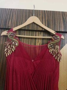 Elegant Shimmer Beaded Burgundy Midi Dress