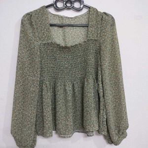 Chic Floral Smocked Square Neck Top