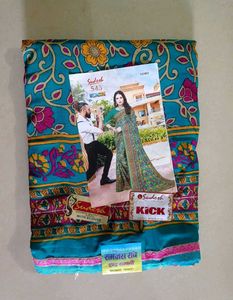 Teal Floral Print Saree