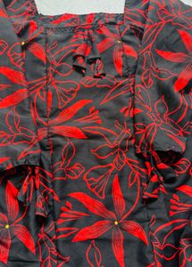 Stylish Black &amp; Red Floral Kurta