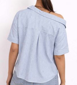 Chic Blue Striped Mesh Top