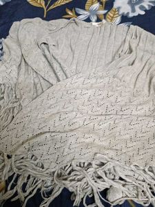 Grey Knitted Cardigan with Fringes