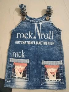Cute Denim Overall Dress &amp; Peach Top Set