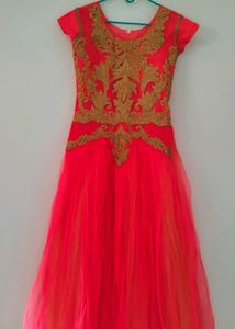 Stunning Pinkish Orange & Gold Embellished Gown