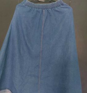 Blue Denim Button-Front Midi Skirt