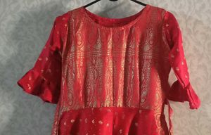 Beautiful Red Ethnic Gown with Golden Print