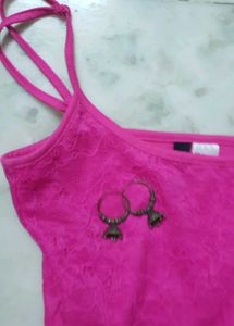 Y2k Bright Pink Lace Top With Spaghetti Straps