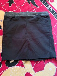 Black Denim Skirt with Elastic Waist