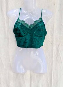 83209. Velvet Lace Trim Crop Top