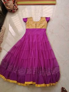 Girls Purple &amp; Yellow Anarkali Suit Set
