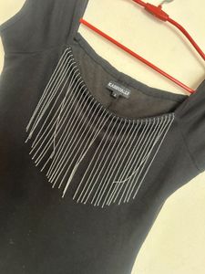 Chic Black Fringe Detail Dress