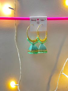Geet Turquoise Jhumka Earrings (Chand baaliya)