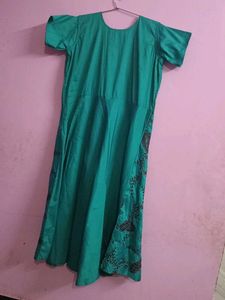 cyan colour satin dress