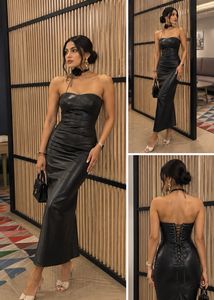 New Me Black Faux Leather Corset Dress